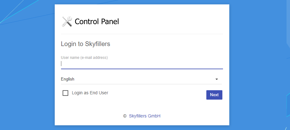 Skyfillers Controlpanel Login
